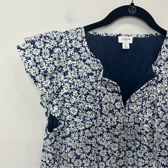 Jcrew Printed Flutter Sleeve Mini Dress Blue White Yellow Daisy Floral - Picture 4 of 9